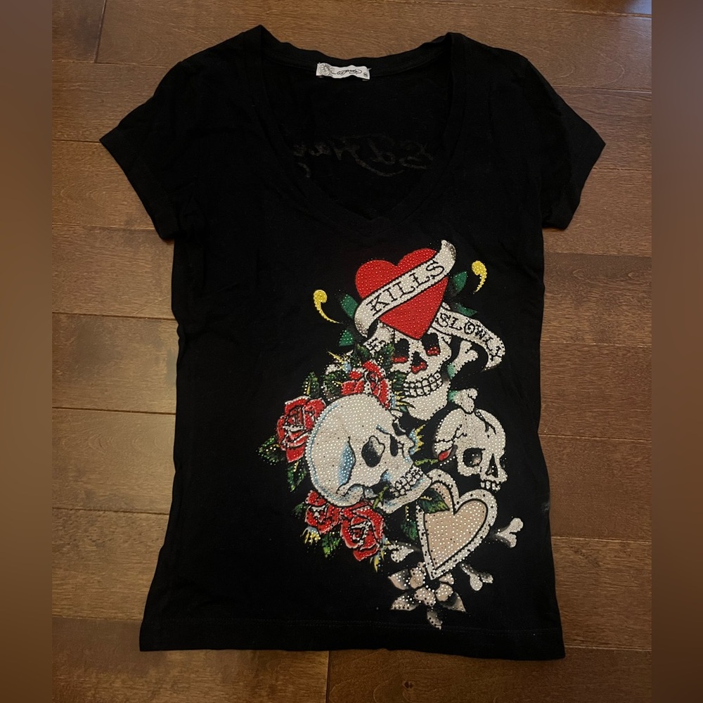 Vintage y2k Ed Hardy rhinestone graphic tshirt